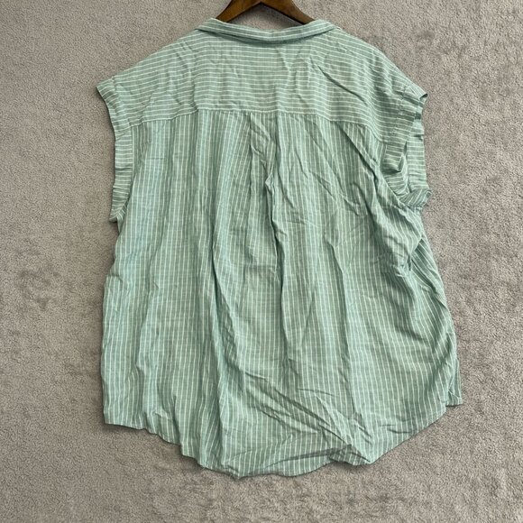 NEW Jachs Girlfriend Women's XXL Green & White Striped Rayon Blouse - Picture 3 of 9